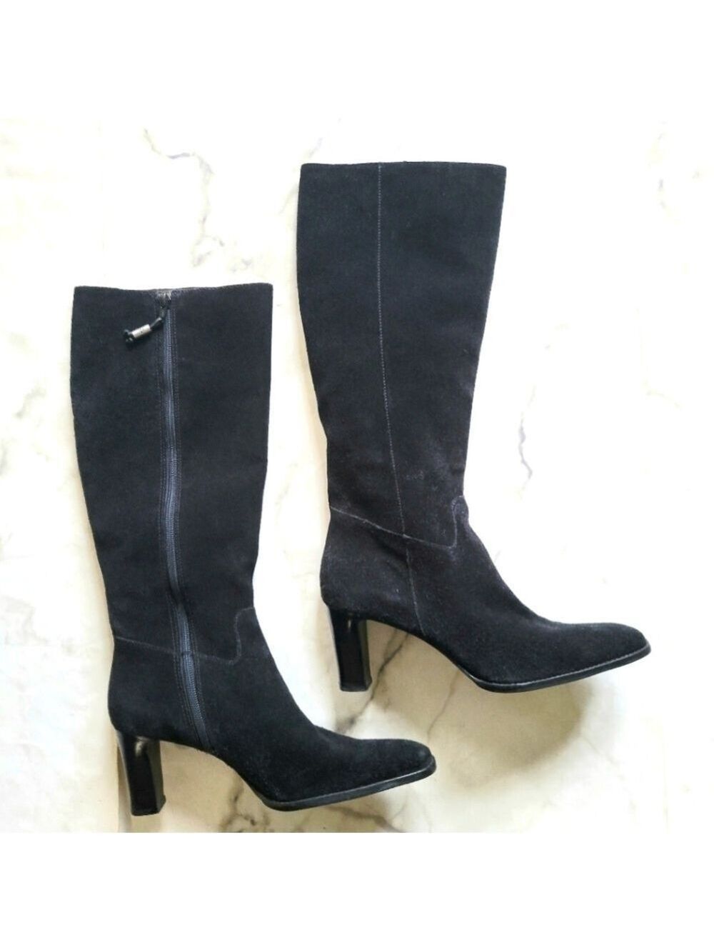 Ralph Lauren RLR Tall Suede Duretta Heeled Boot Made In Brazil